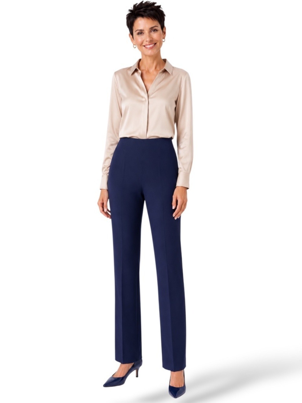 GAP Navy Blue Pull On Straight Leg Trousers Sewn in Crease Elasticized Waist L
